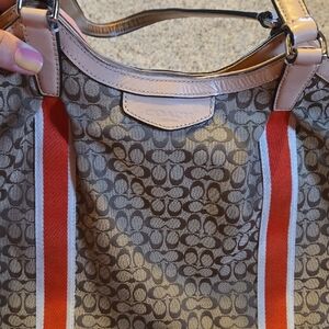 Coach Brown and Red Shoulder Bag with Signature Design
